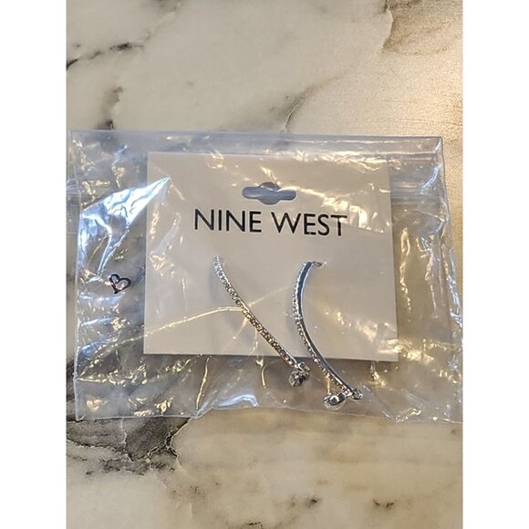 Nine West Silver-Tone Crystal Accent Curved Drop Earrings For Women - Picture 2 of 5